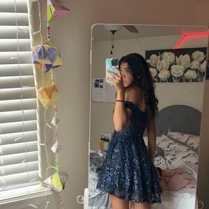 Sequin Off-The-Shoulder Lace Corset Fit & Flare Dress